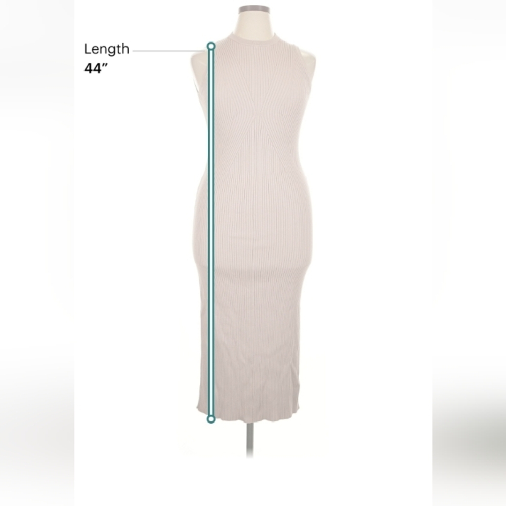 Bershka Ribbed Knit Midi Dress Tan Sleeveless XL New With Tags - Picture 13 of 14